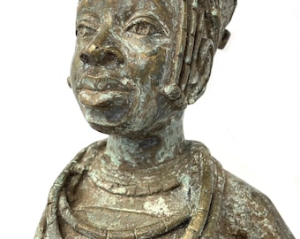 Vintage Bronze Sculpture of a Seated African Queen (Boho/Tribal)
