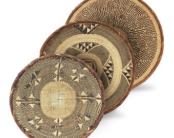Set of Three Tongan Round Handwoven Baskets (Boho/Coastal)
