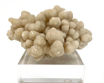 Aragonite and Calcite Mineral Cluster on Base