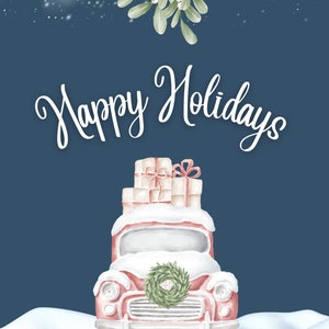 Happy Holidays - Blue White Happy Holidays Watercolour Christmas