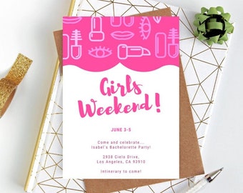 Editable Girls Weekend Bachelorette Party Electronic Invitation Template | Instant Download Invite | Printable Digital Invitation Card