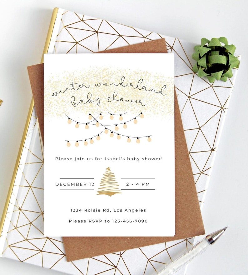 Editable Winter Wonderland Baby Shower Electronic Invitation Customizable Digital Baby Shower Invite Downloadable Invitation Template image 1