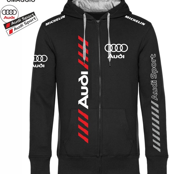 Felpa zip e cappuccio AUDI SPORT replica  auto  + 3 stickers in omaggio