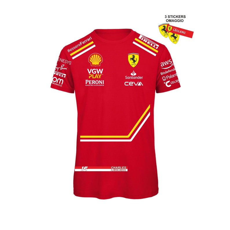 T-shirt Girocollo LECLERC SAINZ formula 1 2024 auto 3 stickers in omaggio immagine 1