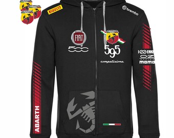 Felpa zip ABARTH 595 nera fiat 500 rally motosport race + 3 adesivi OMAGGIO