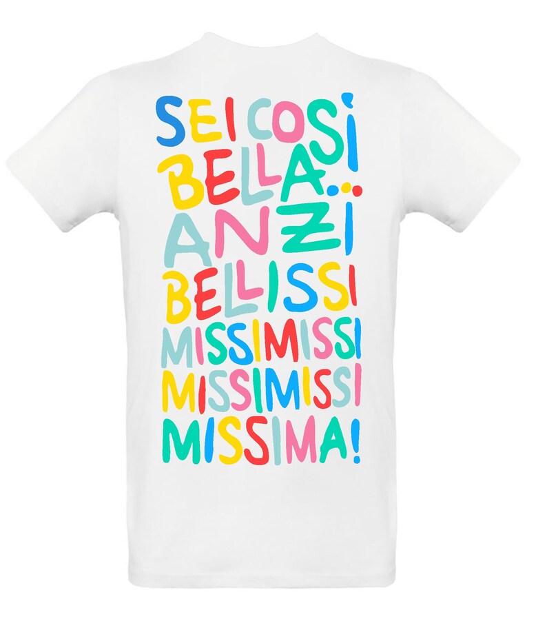 Hermosa, realmente muy hermosa, camiseta de cantante de concierto de música italiana ALFA Blanco