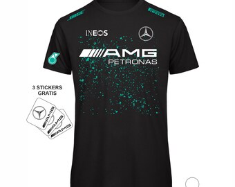 T-shirt croquis de voiture MERCEDES F1 réplique AMG + 3 autocollants gratuits