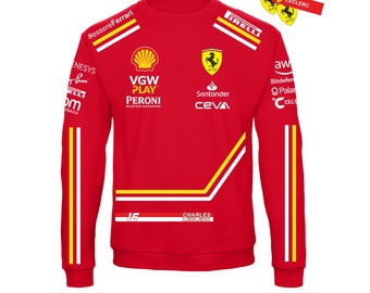 Felpa Girocollo LECLERC- SAINZ  formula 1 Ferrari 2024   auto  + 3 stickers in omaggio