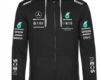 Sweat zippé et capuche réplique voiture MERCEDES F1 AMG + 3 stickers offerts