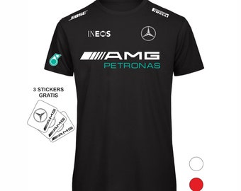 T-shirt voiture MERCEDES F1 réplique AMG + 3 stickers offerts