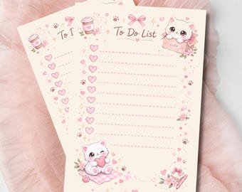 Cat To Do List Notepad – Soft Aesthetic White Cat Planner – Cute Desk Stationery- Kawaii notepad