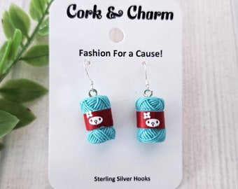 Blue Yarn Ball Skein 3D Earrings l Gift for Knitters Crochet l Gift for Crafters l Kawaii l Novelty Earrings l Sterling Silver Earrings