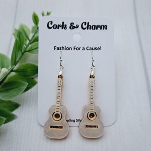 Yellow Gold Acrylic Guitar Earrings l Novelty Earrings l Gift For Musicians l Gift For Singers l Music Earrings l Sterling Silver Earrings