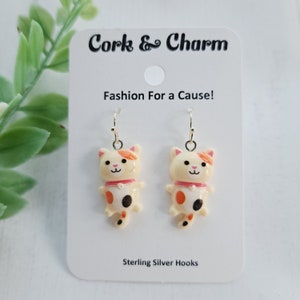 Calico Hanging Cat Silver Earrings l Cat Lovers Gift l Cat Mom Gift l Gift for Vet l Sterling Silver Earrings