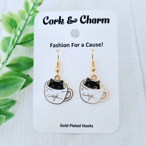 Cat Cafe Earrings l Cat Lovers Gift l Gold Earrings