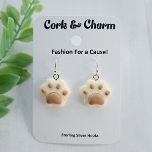 Pendientes de plata con estampado de pata de crema l Regalo de los amantes de los gatos l Regalo de la mamá del gato l Regalo de los amantes de los perros l Regalo de la mamá del perro l Pendientes de plata de ley
