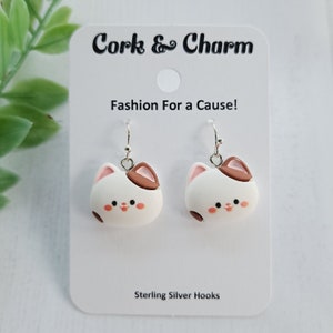 White Brown Cat Head Silver Earrings l Cat Lovers Gift l Cat Mom Gift l Gift for Vet l Sterling Silver Earrings