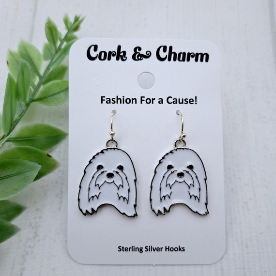 Maltese Dog Breed Head Face Silver Earrings L Dog Lovers Gift L