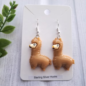 Bruin Alpaca Llama oorbellen l cadeau voor breiers l cadeau voor spinners l Sterling zilveren oorbellen