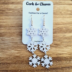 White Snowflake Chain Winter Sterling Silver Earrings
