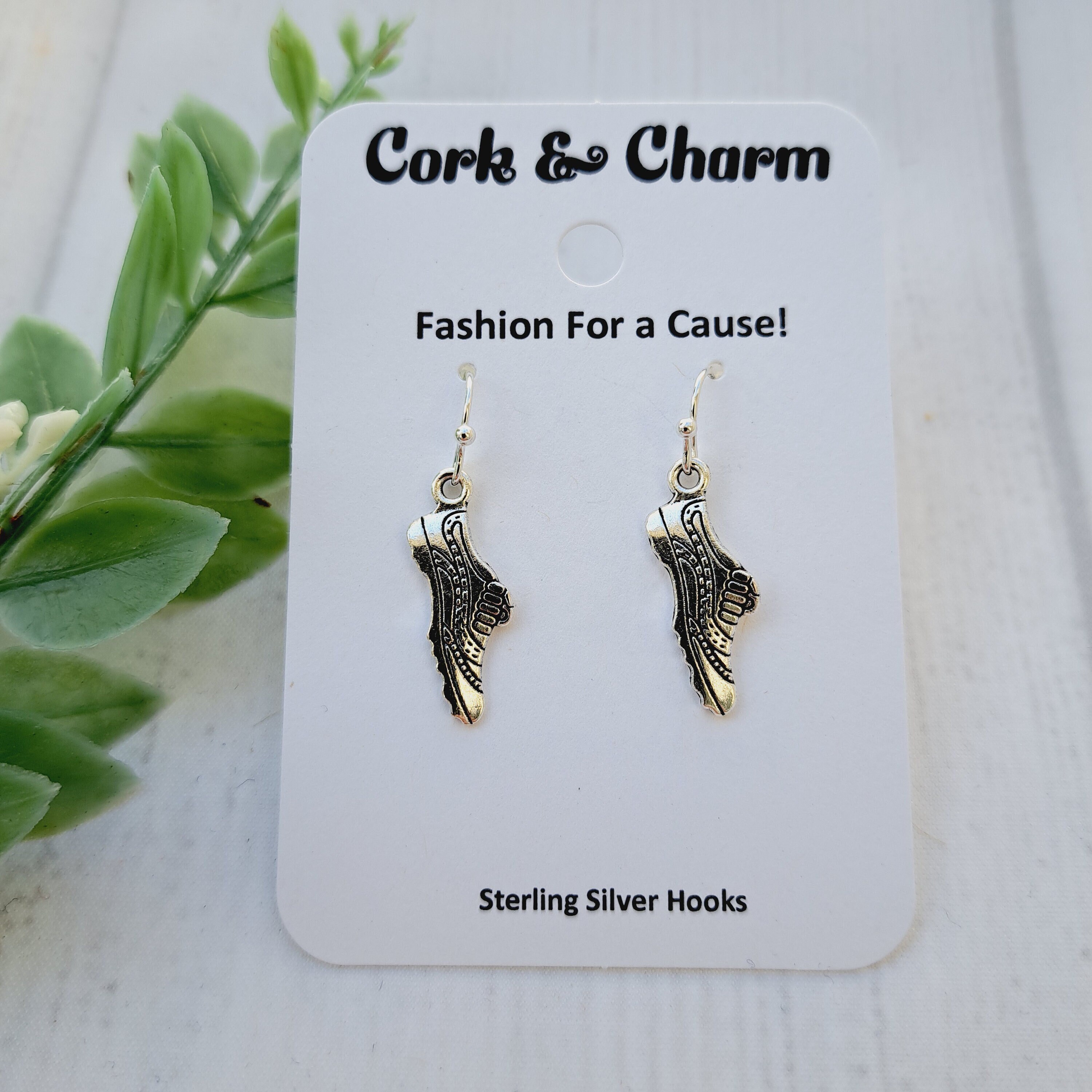 Silver Sneaker Shoe Charm Earrings L Gift for Athlete Runner Track