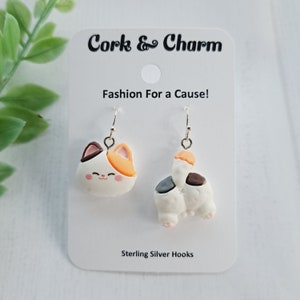 Asymmetrical Calico Cat Head Back Tail Behind Silver Earrings l Cat Lovers Gift l Cat Mom Gift l Gift for Vet l Sterling Silver Earrings