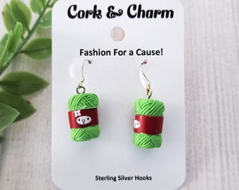 Green Yarn Ball Skein 3D Earrings l Gift for Knitters Crochet l Gift for Crafters l Kawaii l Novelty Earrings l Sterling Silver Earrings