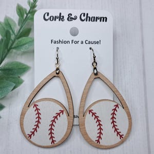 Baseball Wooden Teardrop Sports Earrings Sterling Silver l Gift for Athlete l Gift for Coach
