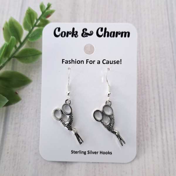 Silver Stork Scissors Earrings l Gift for Sewers Sewists l Gift for Crafters Knitters Crocheters l Sterling Silver Earrings