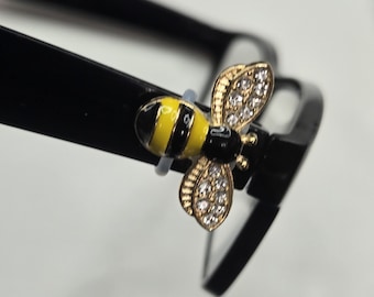Gold Rhinestone Bee Enamel EyeDeco l Charm for Eyeglasses l Jewelry for Glasses l