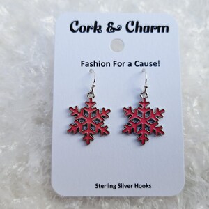 Dark Pink Snowflake Enamel Winter Sterling Silver Earrings