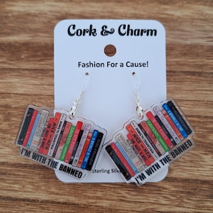 I&#39;m With The Banned Books Acrylic Earrings l Teacher Gift l Bookworm l Book Lovers Gift l Librarian Gift l Sterling Silver Earrings