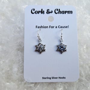 Snowflake Rhinestone Center Winter Sterling Silver Earrings