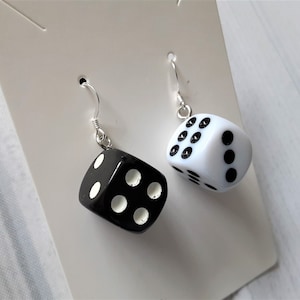 Black White Dice Charm Earrings l Gift for Gamers l Kawaii l Novelty Gift l Sterling Silver Earrings
