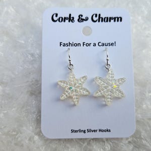 White Snowflake Resin Winter Sterling Silver Earrings