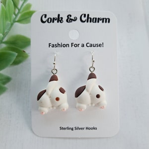 White Brown Cat Back Tail Behind Silver Earrings l Cat Lovers Gift l Cat Mom Gift l Gift for Vet l Sterling Silver Earrings