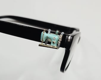 Teal Blue Turquoise Sewing Machine Bling Enamel EyeDeco l Charm for Eyeglasses l Jewelry for Glasses l Gift for Crafters & Sewists