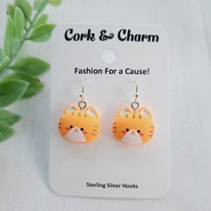 Orange Cat Head Silver Earrings l Cat Lovers Gift l Cat Mom Gift l Gift for Vet l Sterling Silver Earrings