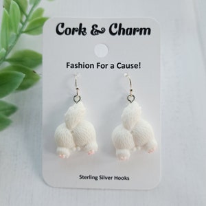 White Cat Back Tail Behind Silver Earrings l Cat Lovers Gift l Cat Mom Gift l Gift for Vet l Sterling Silver Earrings