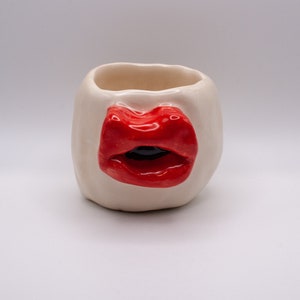 Handmade Ceramic Funny Red Lips Mug, Love Me