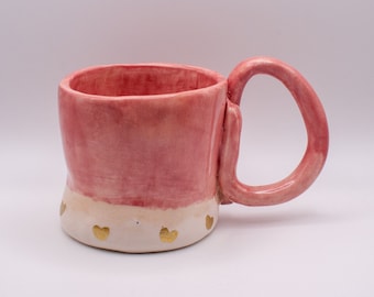 Handmade Ceramic Pink Mug, Gold Hearts