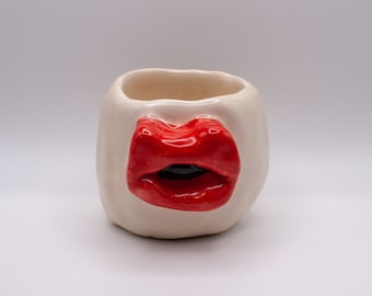 Handmade Ceramic Funny Red Lips Mug, Love Me