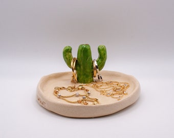 Handmade Ceramic Cute Cactus Ring Holder, Jewelry Organizer Stand, Ring Dish