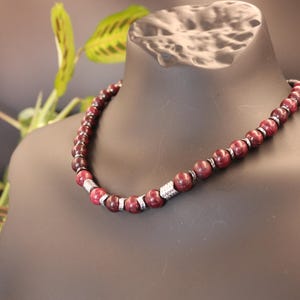 Red Jasper, Hematite, and Black Onyx Necklace, Unique Handmade Necklace