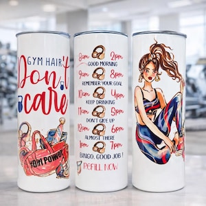 Motivational Gym Tumbler 20oz | Fitness Water Bottle with Time Markers | Workout Girl Cup | Hydration Tracker Cup | Gym Lover Gift