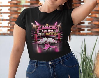 Breast Cancer Survivor Shirt, Cancer Has Lost the Battle Tee, Pink Ribbon Boxing Gloves T-Shirt, Cancer Warrior Gift