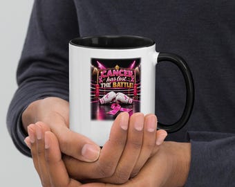 Breast Cancer Survivor Mug, Cancer Has Lost the Battle Mug, Pink Ribbon Boxing Gloves Mug