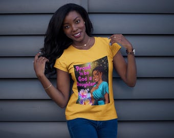 Proud to be God's Daughter women smiling t-shirt design