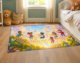 Bubbling in the overflow-Kids in bubble flying area rug