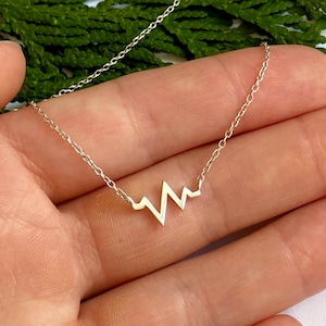 925 Heart Beat Chain Necklace — 18 Inch Delicate Sterling Silver Necklace With Heartbeat of Love